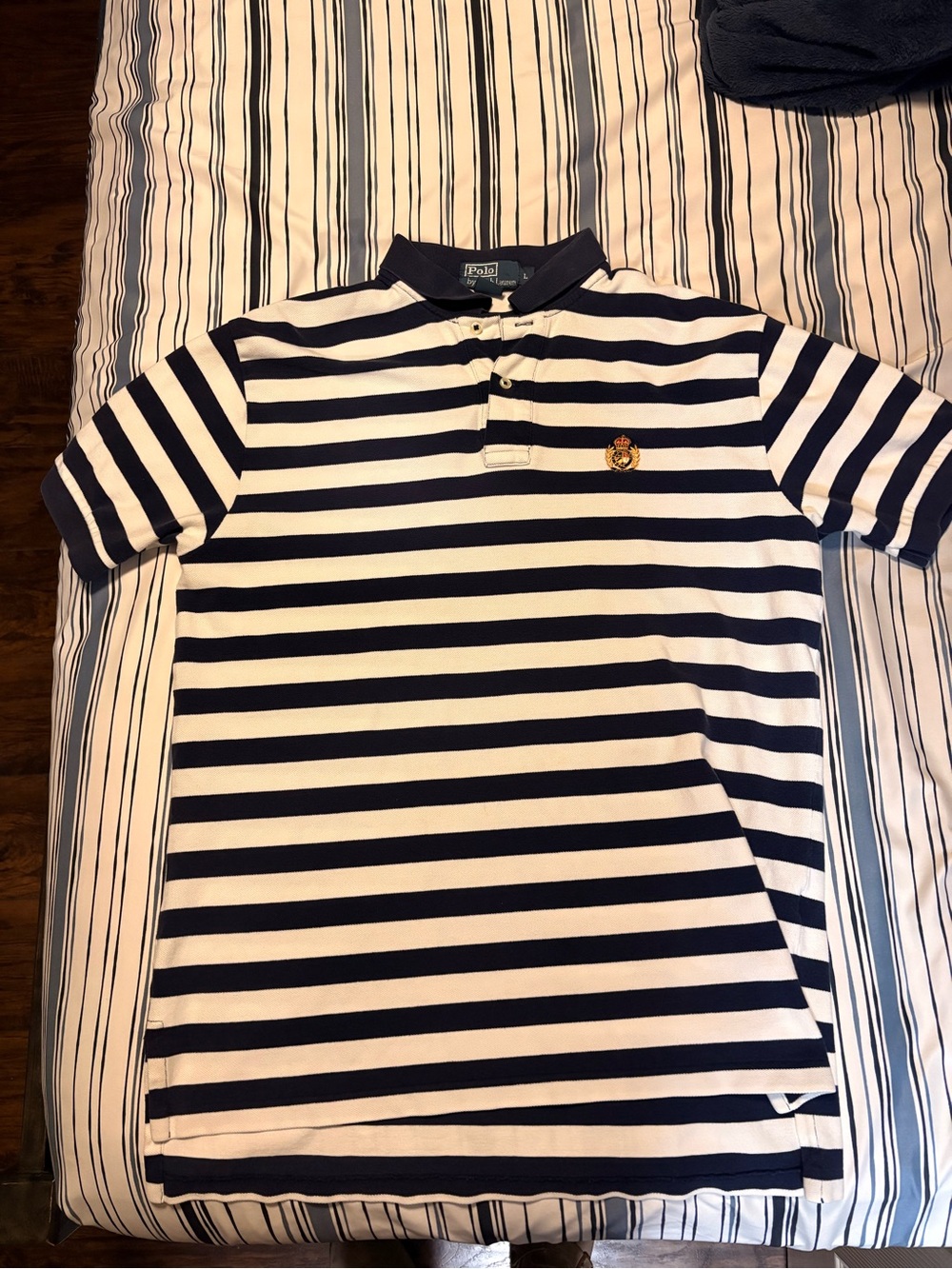 Striped Polo Shirt - Navy and White